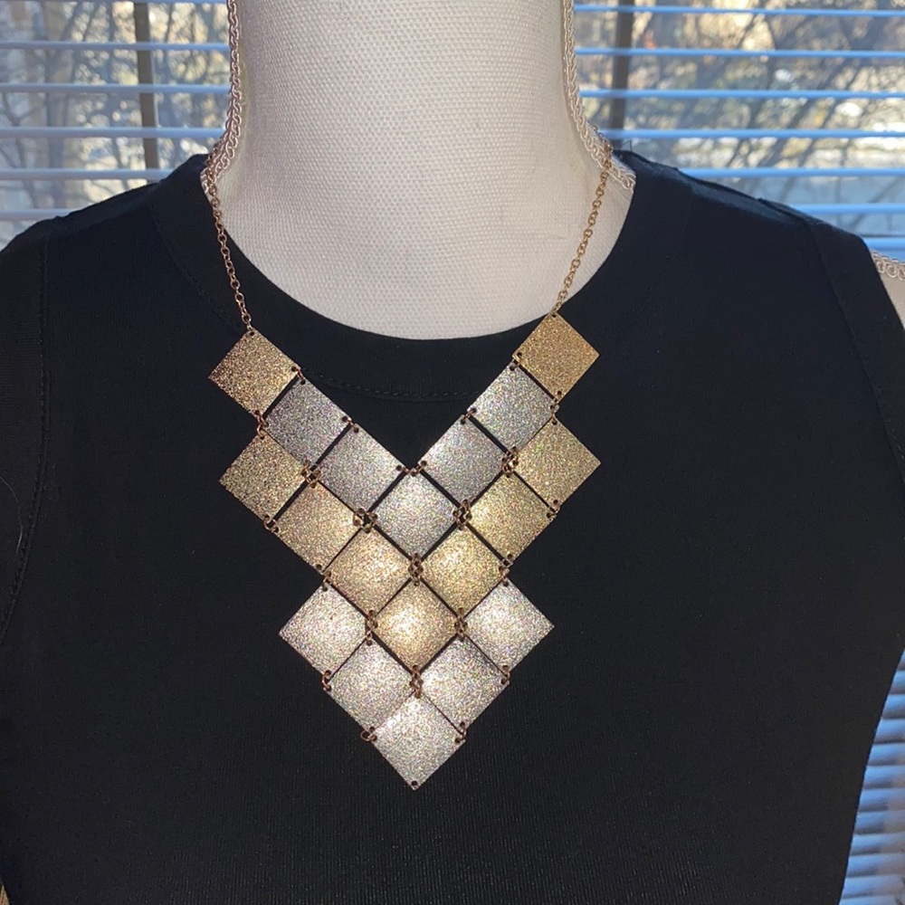Beautiful Gold & Silver Square Plate Necklace
